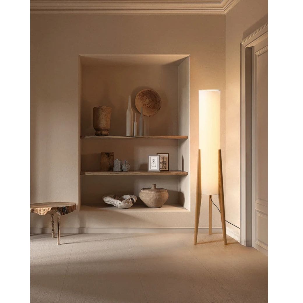 Lampadaire d'Angle Rétro en Bois Japonais