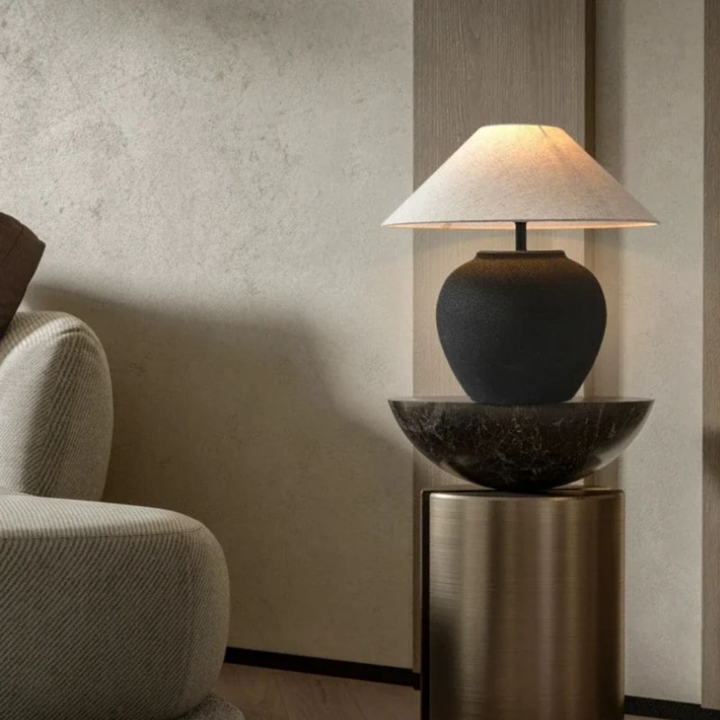 Lampe de Table en Céramique Nordique avec Abat-jour en Tissu
