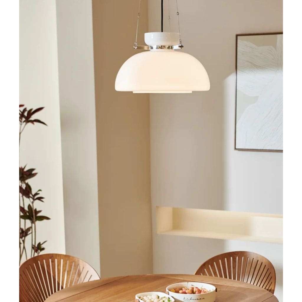 Lustre en Verre Blanc Lait de Style Bauhaus Médiéval