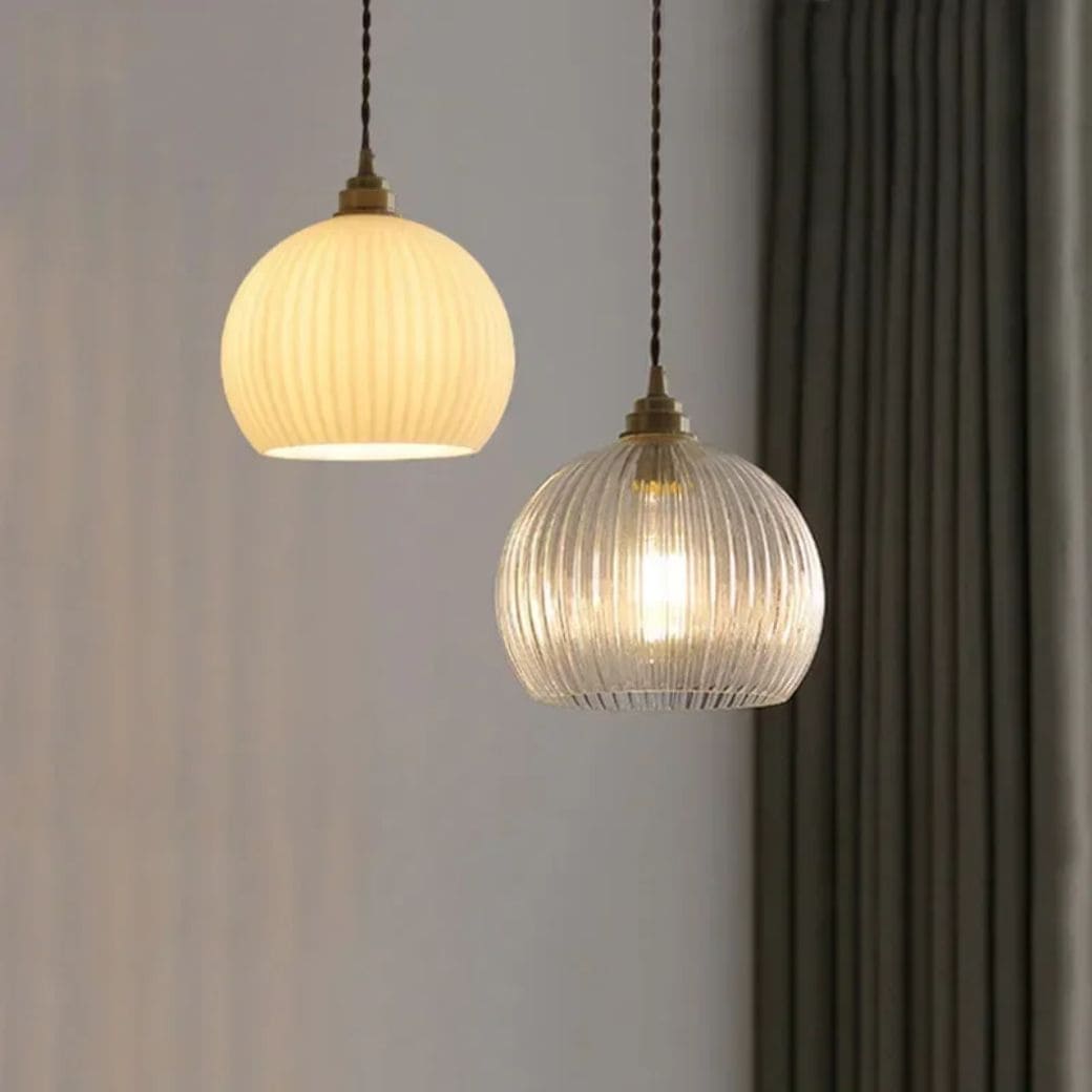 Suspension Luminaire  Rétro en Verre et Cuivre